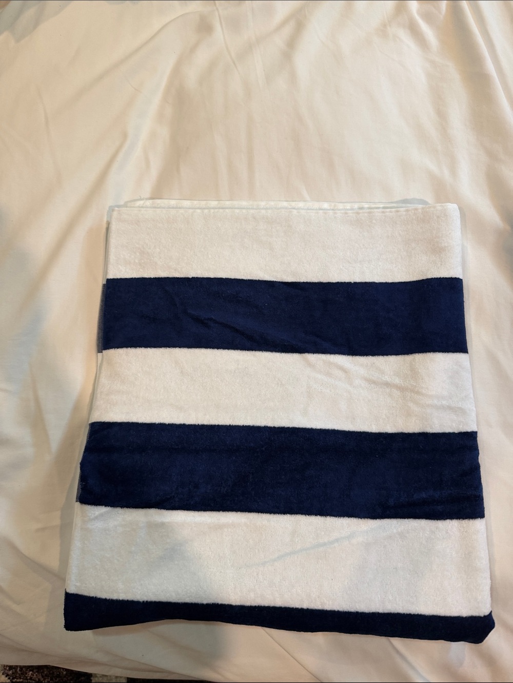Striped Navy and White Cotton Beach Towel